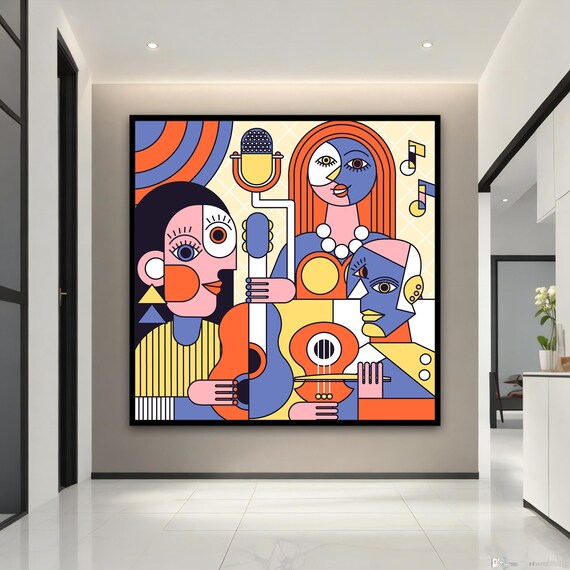 Cubist Jazz Musicians Abstract Colorful Music Band Pop Art Style Poster