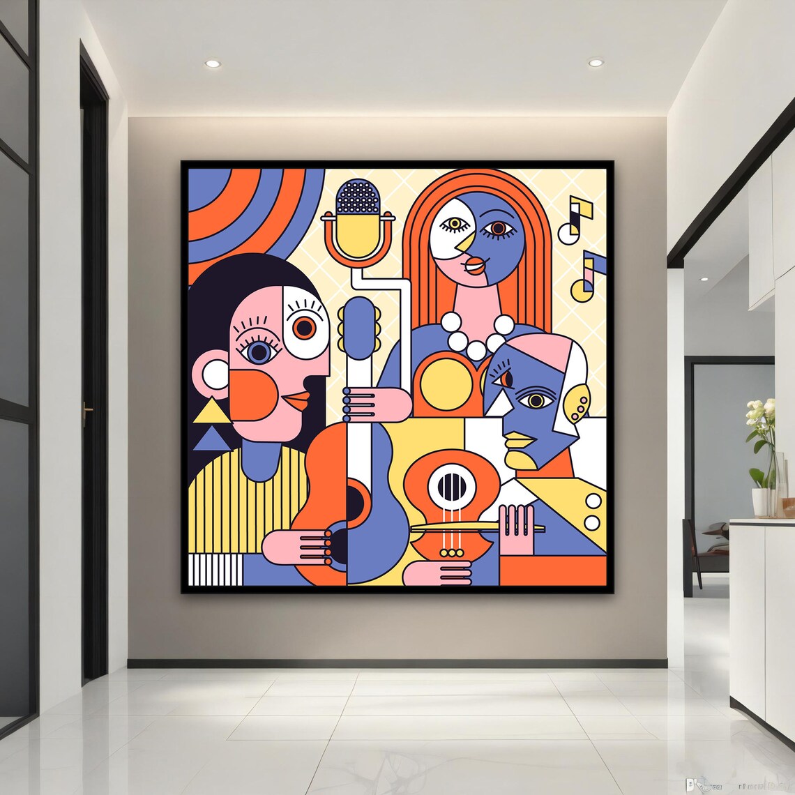 Cubist Jazz Musicians Abstract Colorful Music Band Pop Art Style Poster