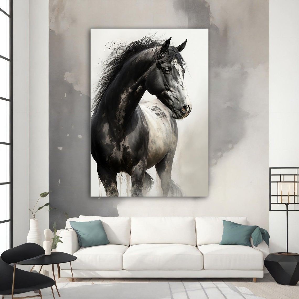Black Horse Watercolor Painting White Background Elegant Animal Poster - Image 3