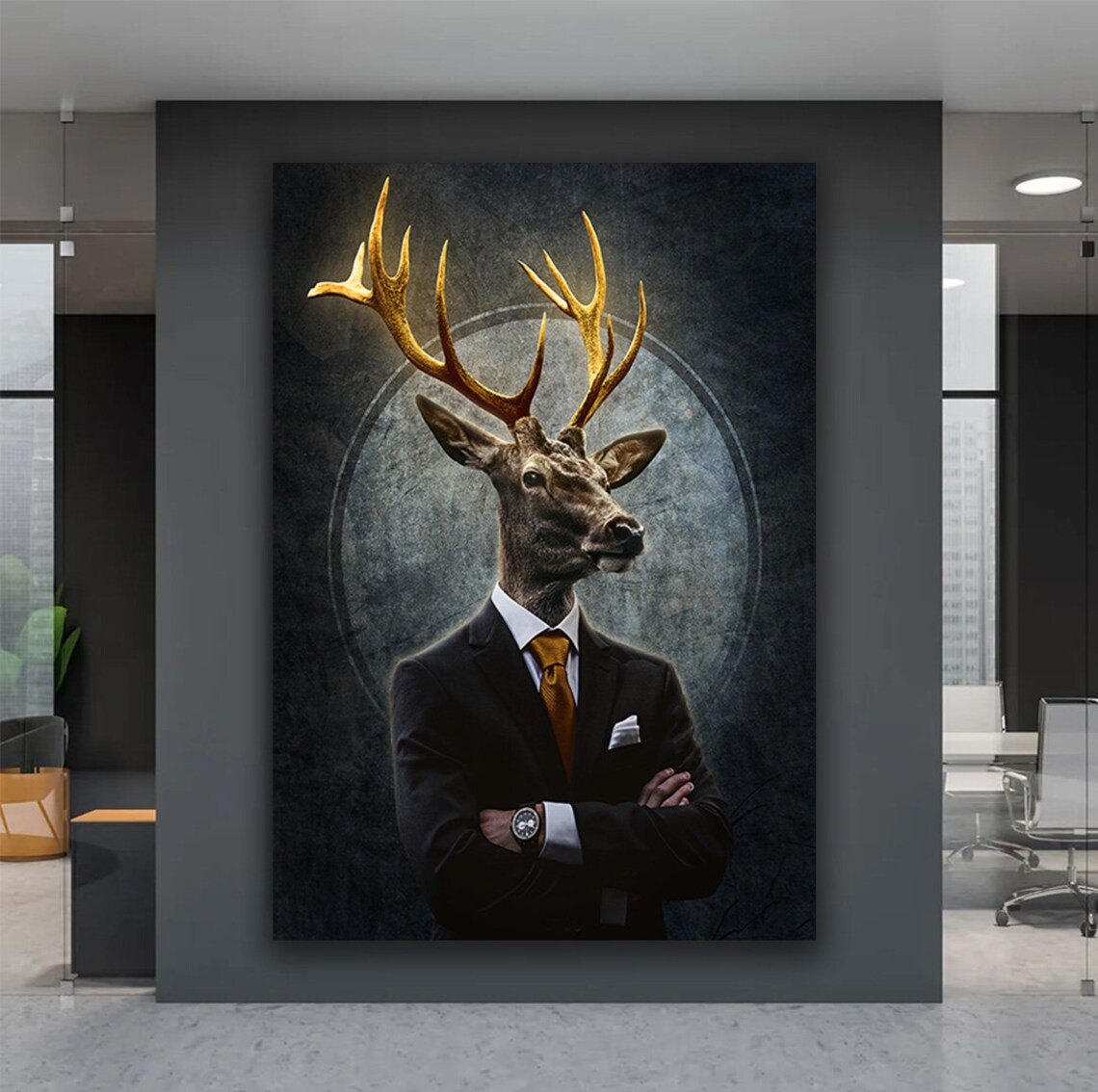 Gentleman Stag in Suit Golden Antlers Funny Animal Office Poster - Image 5
