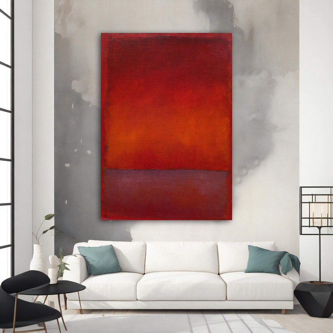 Bold Red Color Field Abstract Modern Minimalist Painting Wall Art - Image 2