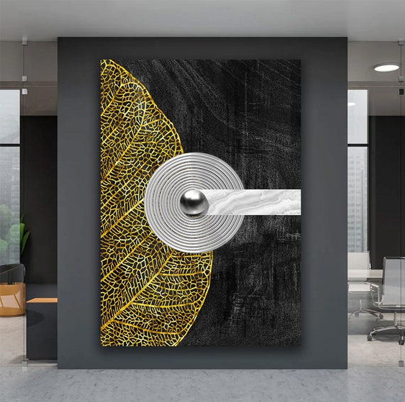 Boho Painting Abstract Gold Leaf Art Black And Gold Wall Art Geometric Shapes Wall Art Abstract Home Decor