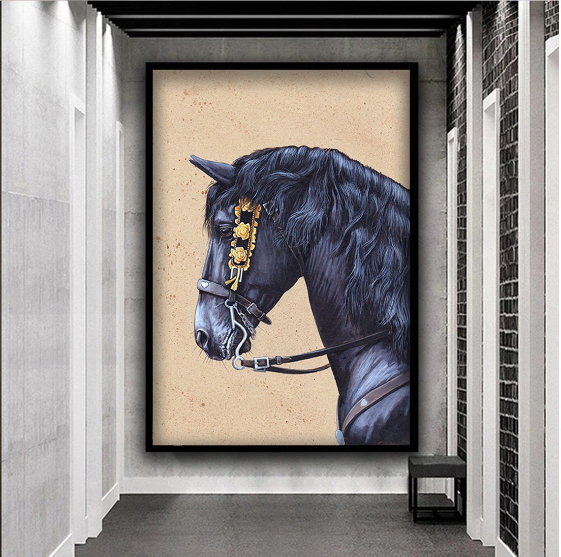 Horse Print Art Black Horse Painting Maned Horse Wall Art Black Horse Animal Print Animal Home Decor