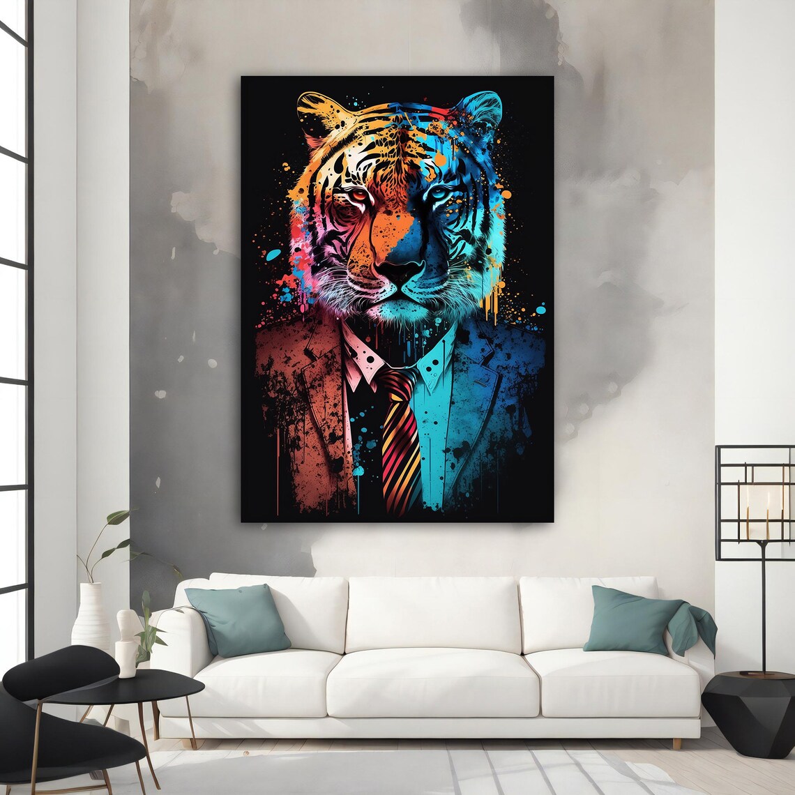 Tiger In Suit Tie Orange Blue Graffiti Boss Business Animal Art Wall Poster - Image 2