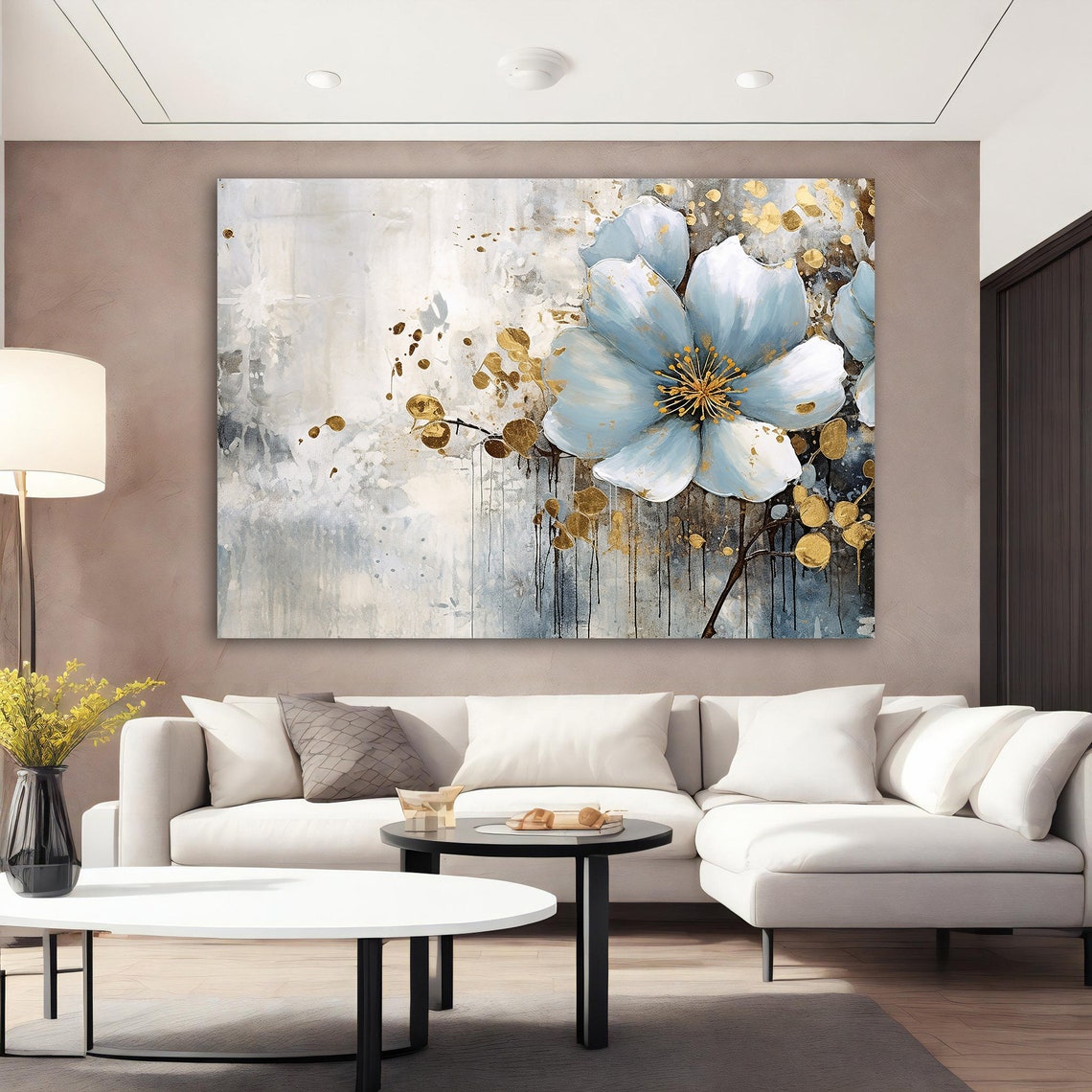 Grey White Bloom Gold Accents Soft Impressionistic Floral Poster - Image 3