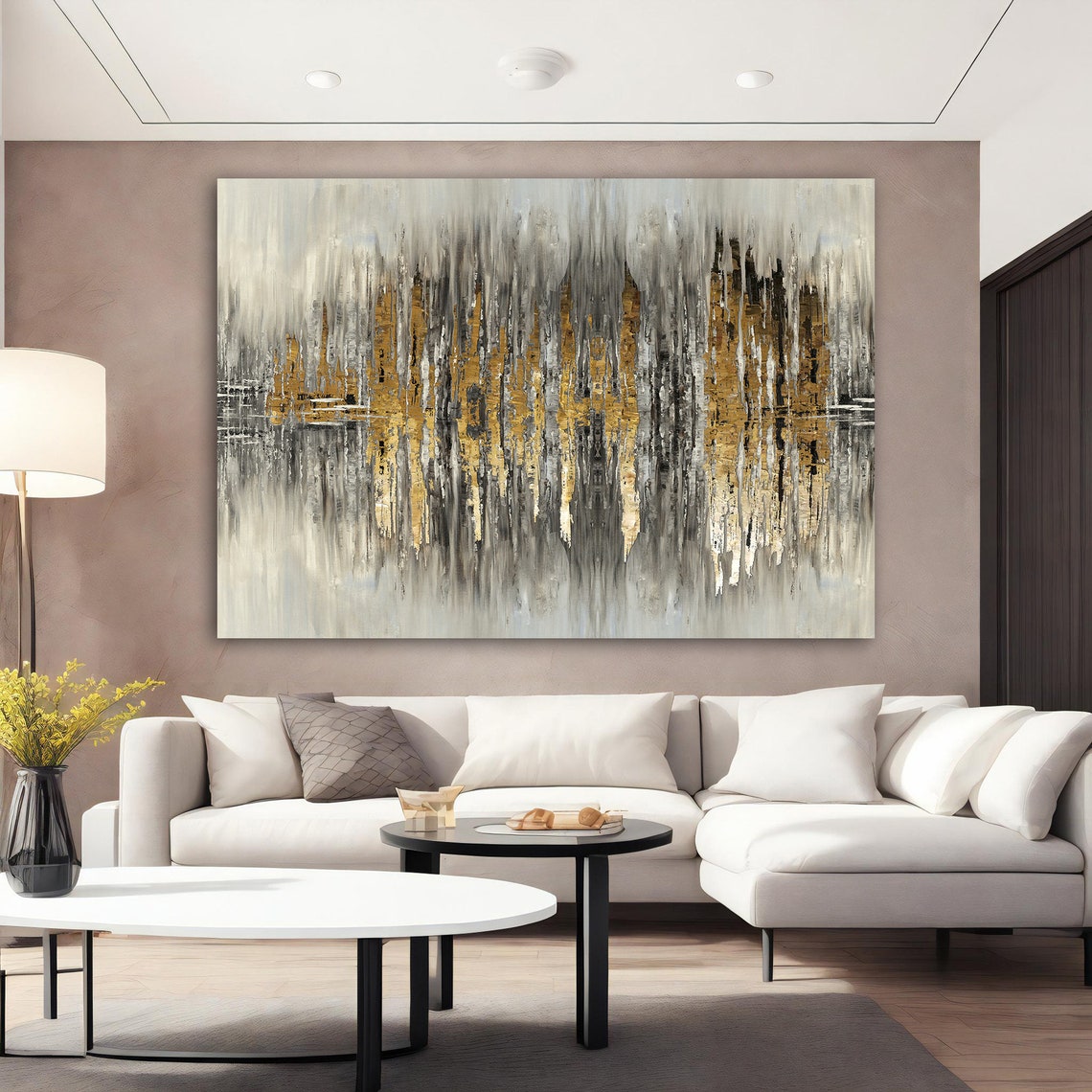 Luxury Gold and Black Abstract Drip Painting Modern Wall Art - Image 3