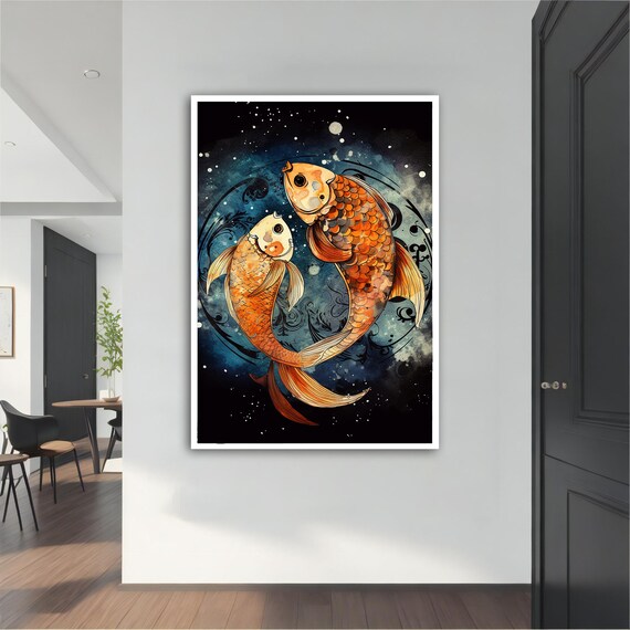 Dark Fish Painting Koi Fish Poster Koi Fish Wall Art Dark Fish Art Koi Fish Home Decor Animal Wall Decor