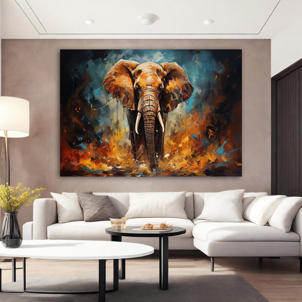 Colorful Elephant Front View Abstract Brushstroke Wildlife Poster - Image 3