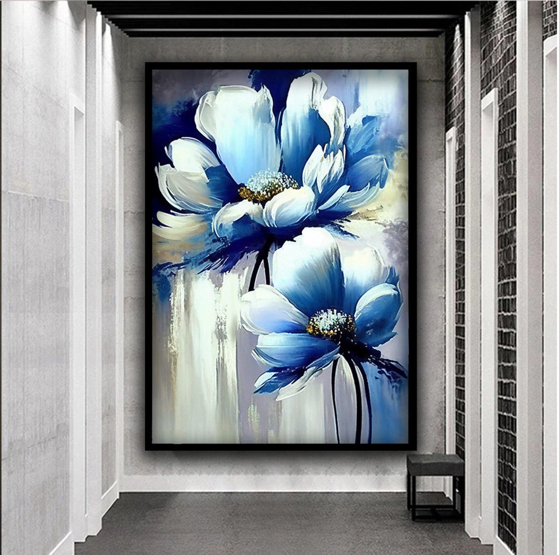 Blue White Anemone Flowers Impasto Bold Botanical Floral Poster - Image 5