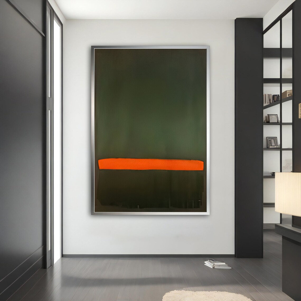 Rothko Style Dark Green Color Field with Orange Band Art Poster - Image 4