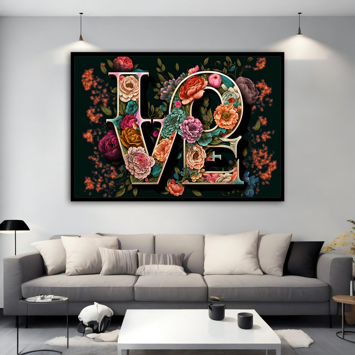 Floral Love Lettering Colorful Flowers Typography Wall Art Poster - Image 2