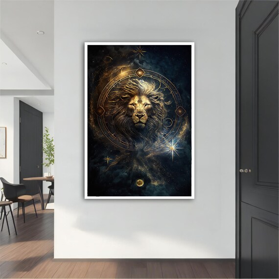 Golden Leo Zodiac Lion Night Sky Astrology Stars Animal Poster