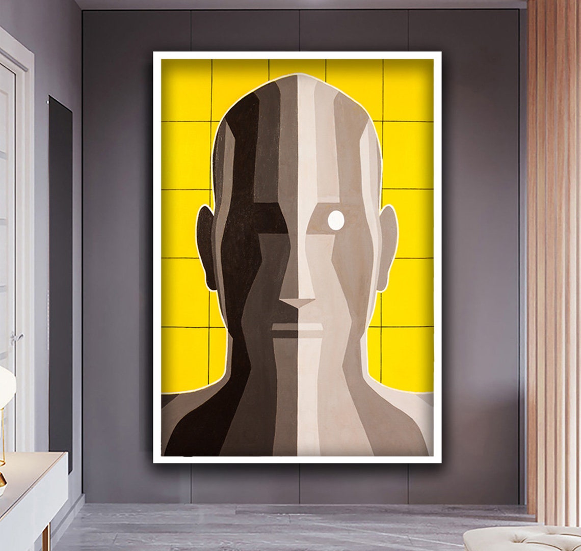 Bold Yellow Cubist Man Face Geometric Modern Portrait Wall Art - Image 5