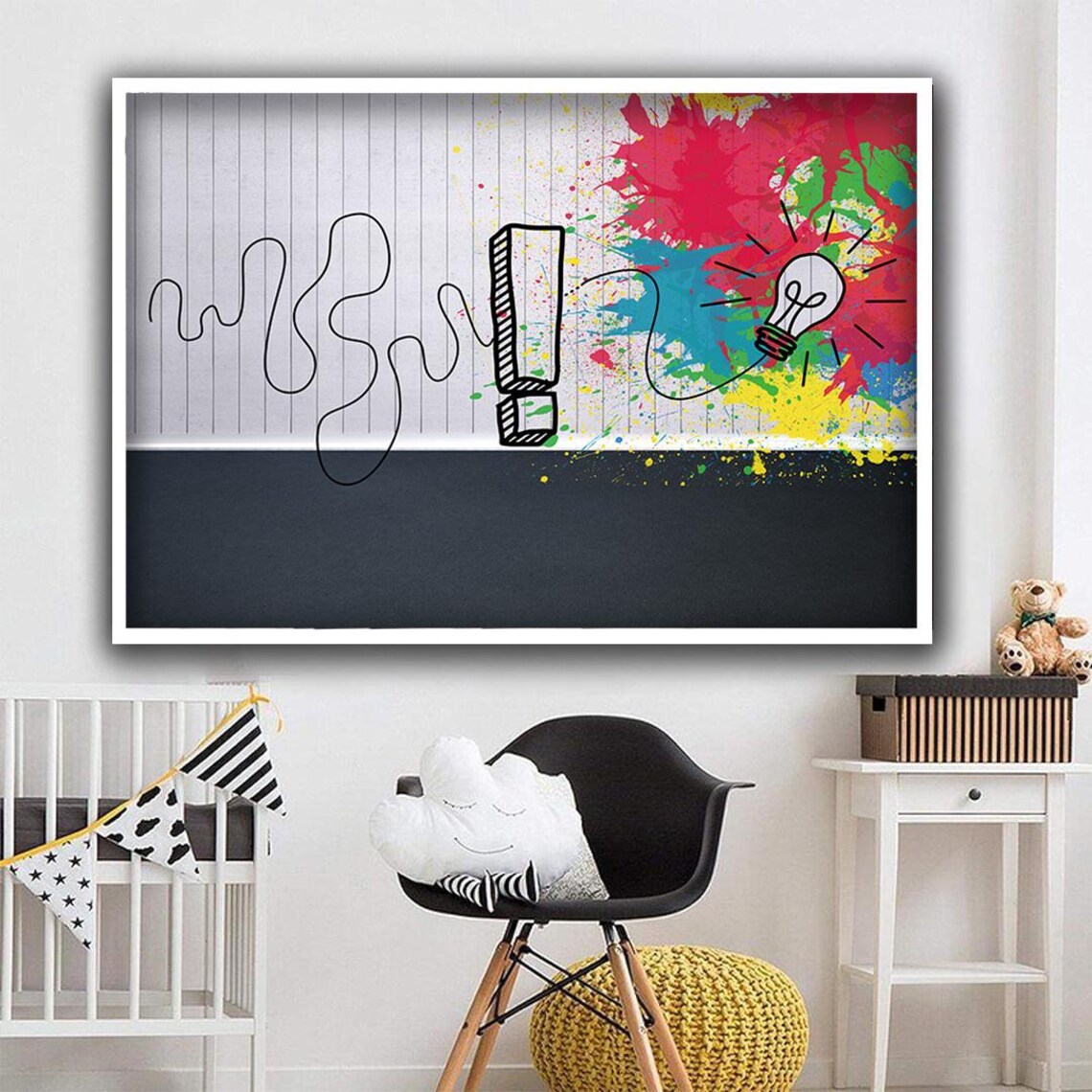 Lightbulb Idea Sketch Line Art Colorful Paint Splash Creative Wall Art Print - Image 4