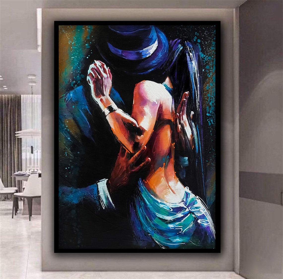 Passionate Tango Dance Couple Embrace Fedora Gold Framed Poster - Image 4