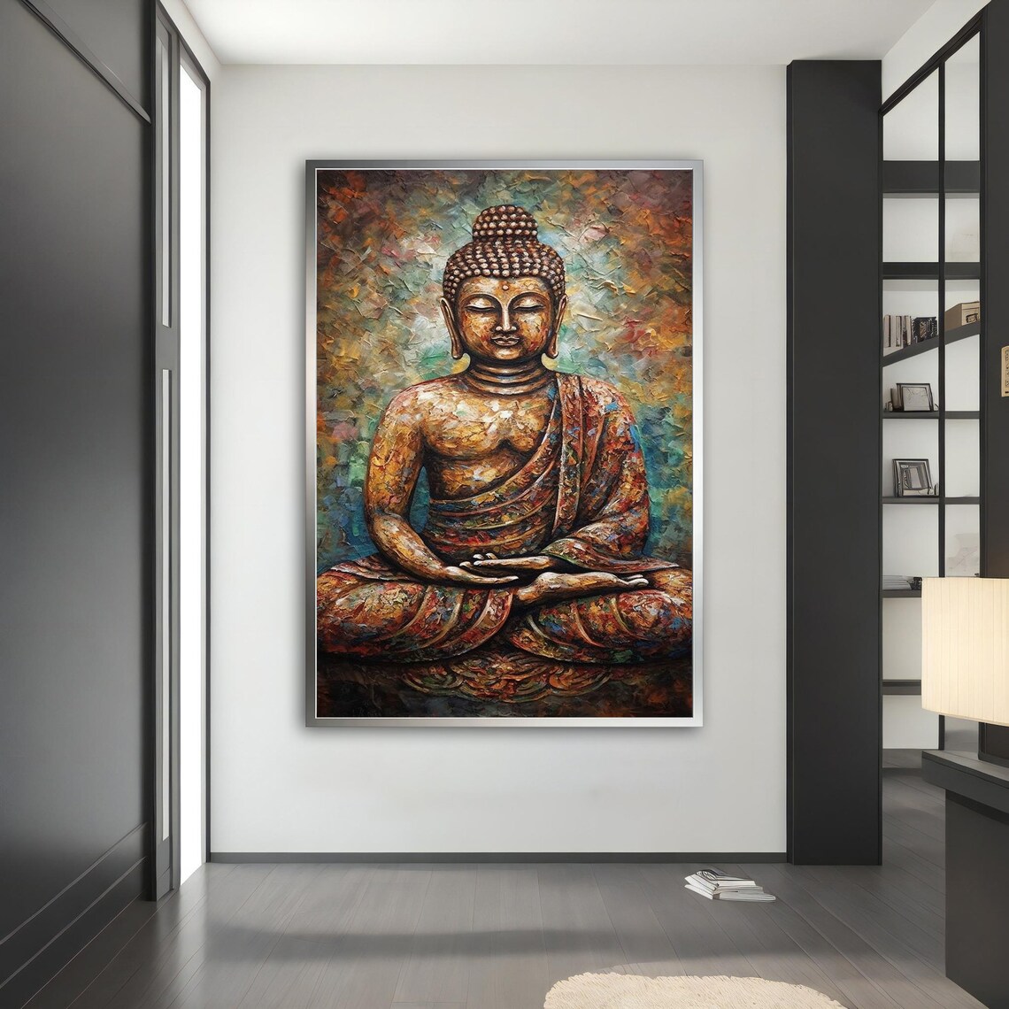 Meditating Buddha Colorful Mosaic Texture Painting Warm Earth Tones Poster - Image 5