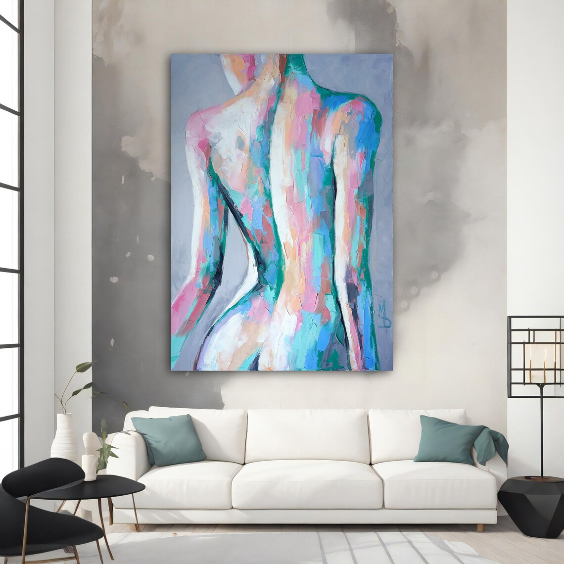 Abstract Female Torso Back Pastel Pink Blue Green Brushstroke Art Poster - Image 4