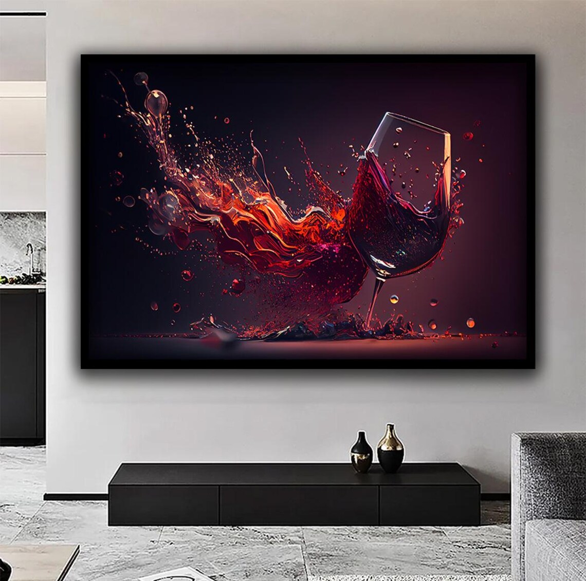Red Wine Glass Dramatic Splash Dark Elegant Bar Kitchen Wine Lover Poster - Image 3