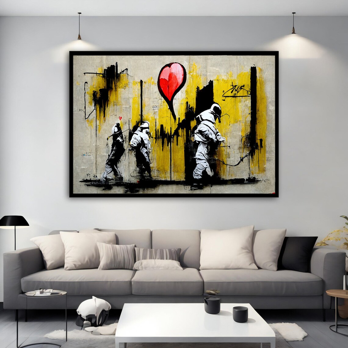 Street Graffiti Art Workers Red Heart Balloon Urban Art Poster - Image 2