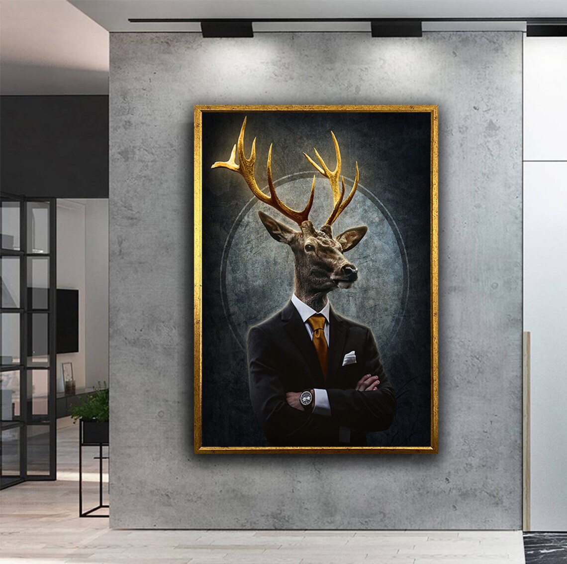 Gentleman Stag in Suit Golden Antlers Funny Animal Office Poster - Image 2