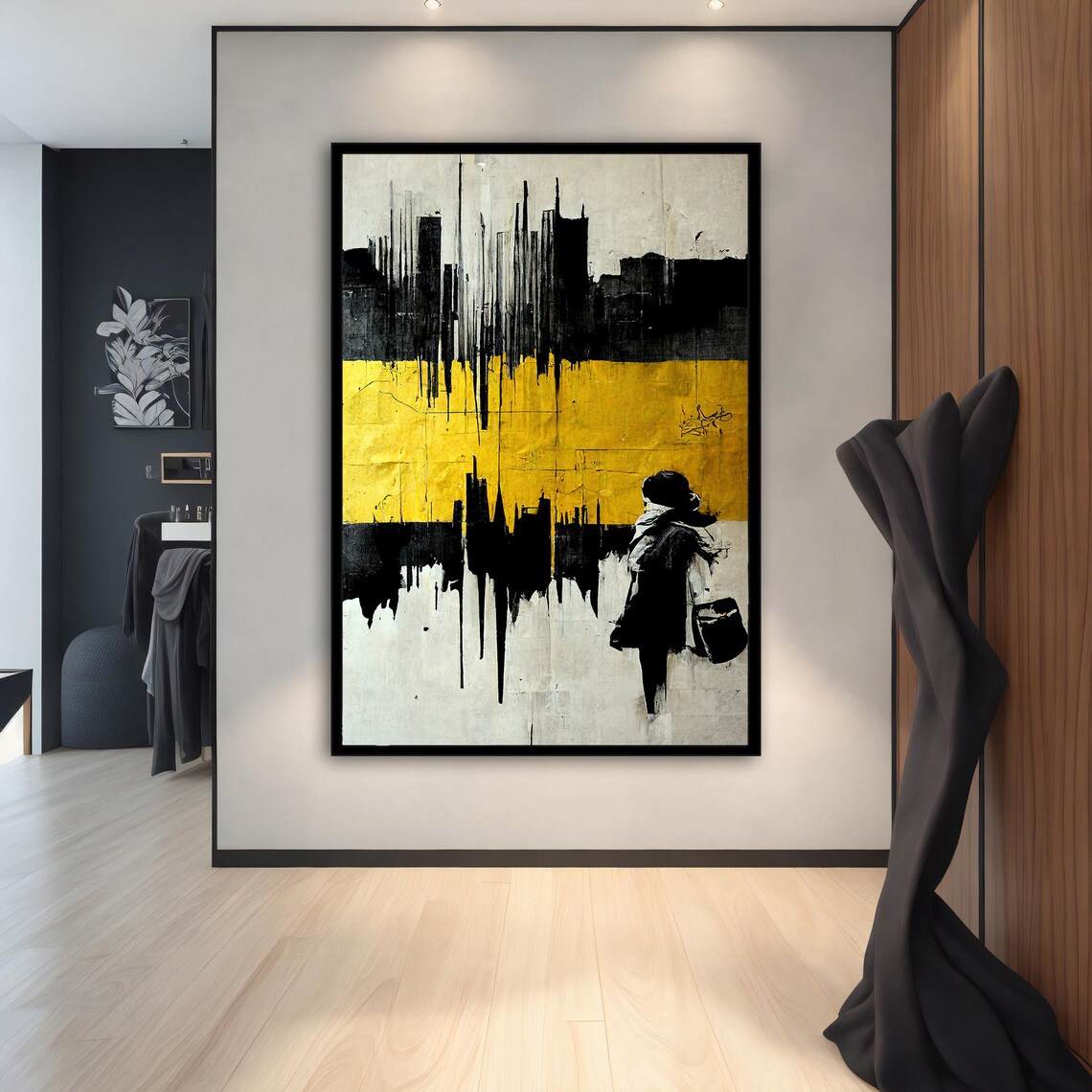 Urban Street Art Silhouette Paint Bucket Black Yellow Abstract Wall Art - Image 2