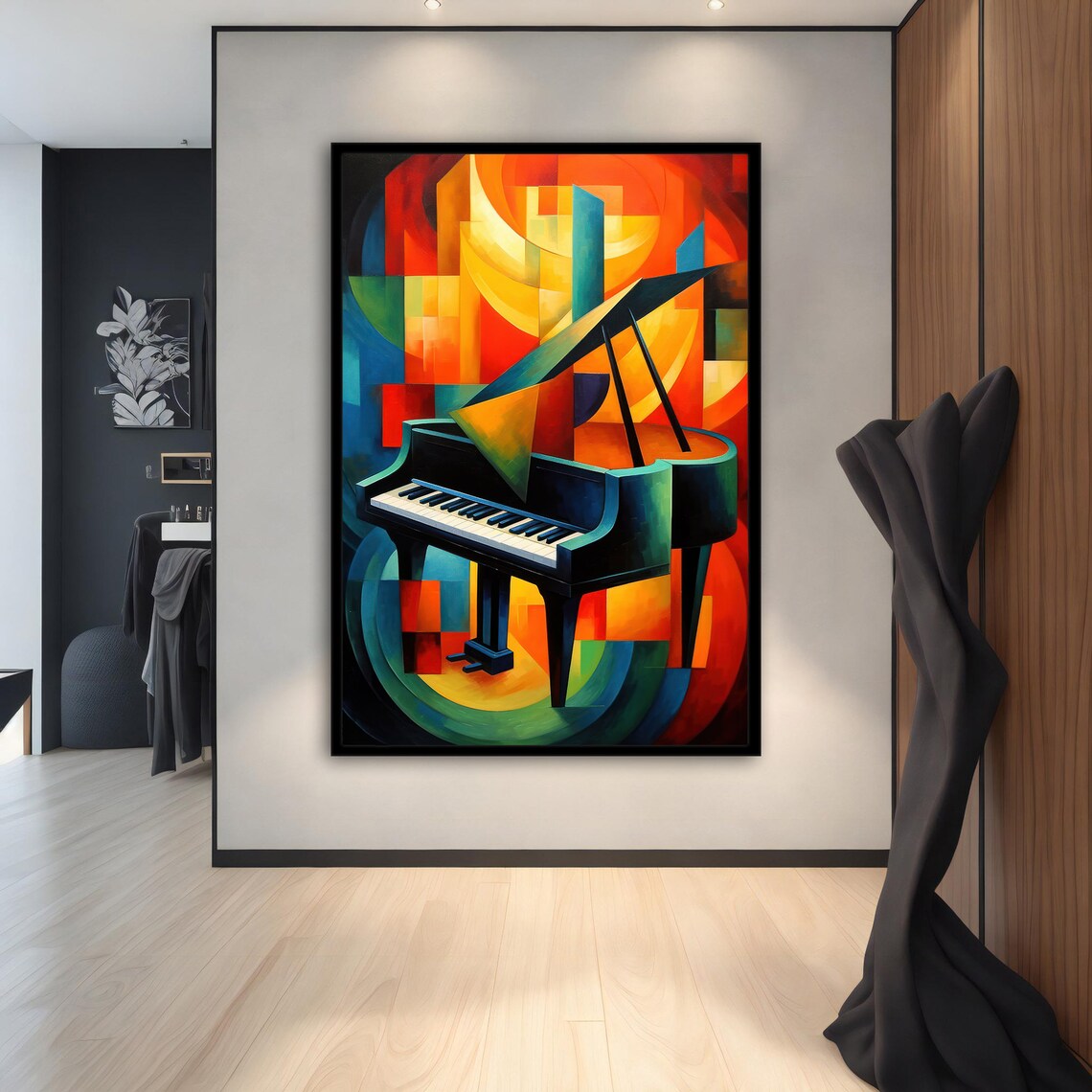 Colorful Abstract Grand Piano Cubist Geometric Music Wall Art Poster - Image 2