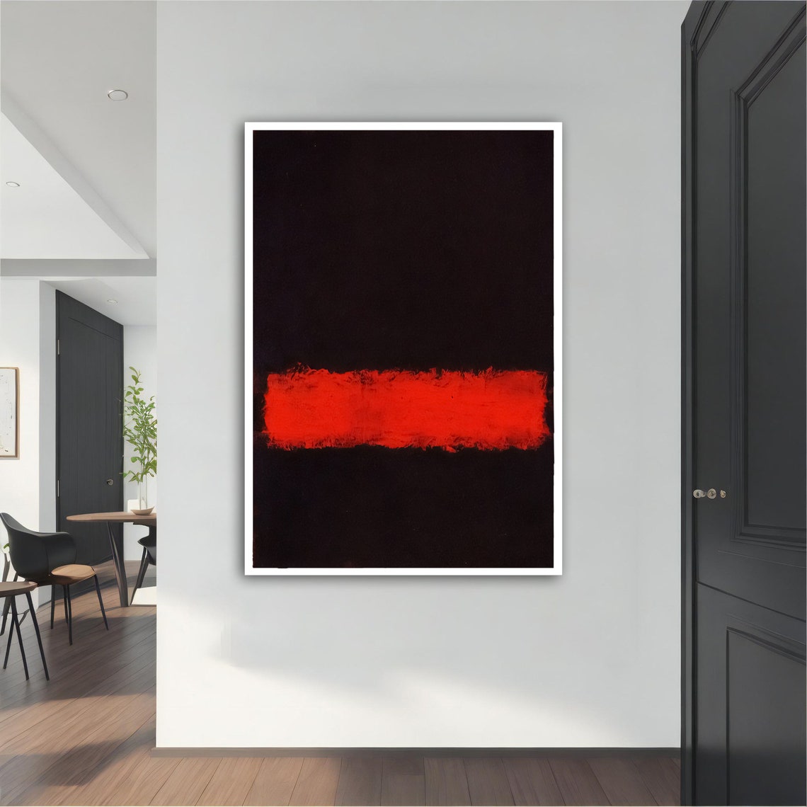 Mark Rothko Style Black Field with Bold Red Stripe Abstract Art Print - Image 4