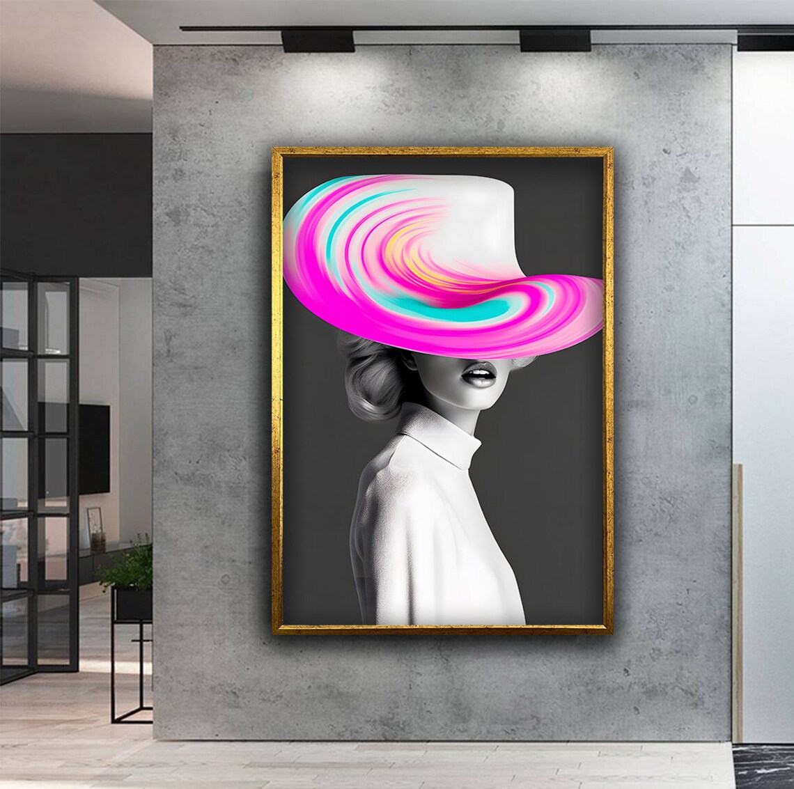 Woman Colorful Swirl Hat Pop Art Modern Fashion Wall Art Poster - Image 3