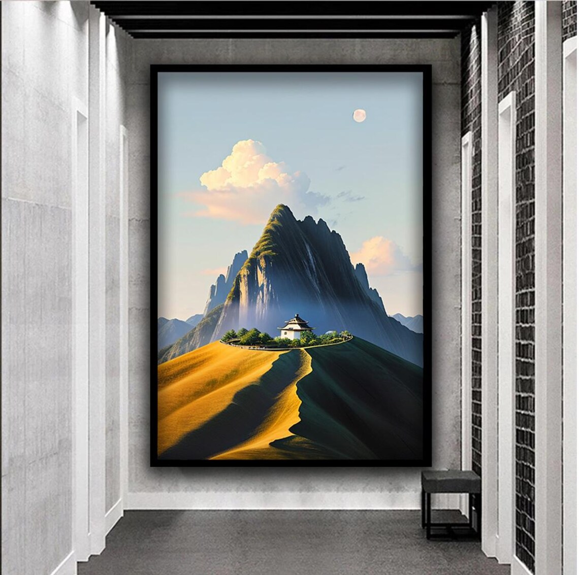 Misty Asian Mountain Peak Pagoda Temple Sunrise Landscape Poster - Image 3