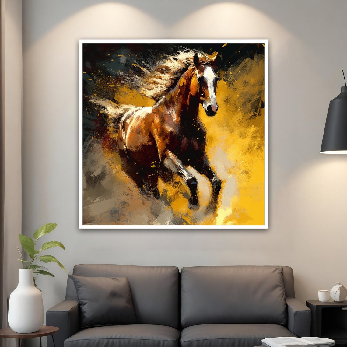 Galloping Brown Horse Golden Splash Dynamic Equestrian Art Poster - Image 4