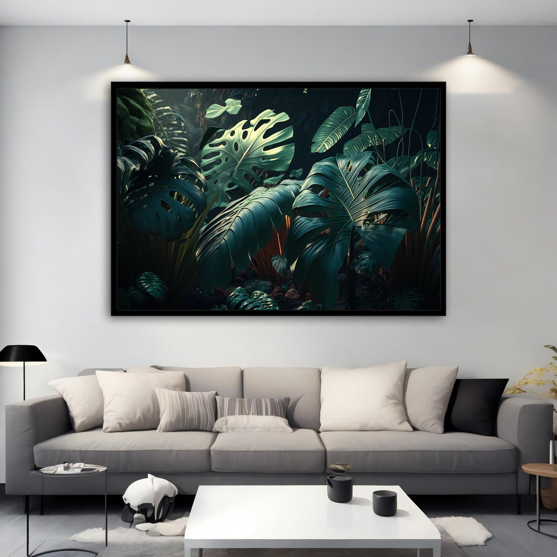 Dark Tropical Monstera Leaves Moody Jungle Botanical Art Poster - Image 2