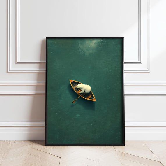 Polar Bear In Boat Print Coastal Wall Art