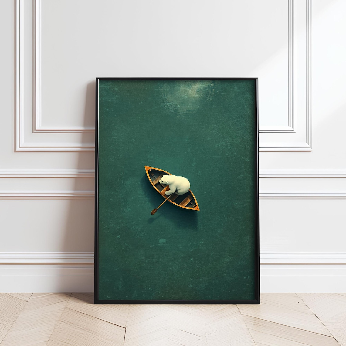 Polar Bear in Boat Poster Aerial Ocean Minimalist Arctic Animal