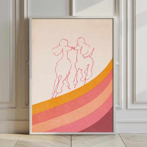 Retro Poodle Art Print 70s Minimalist Dog Wall Decor