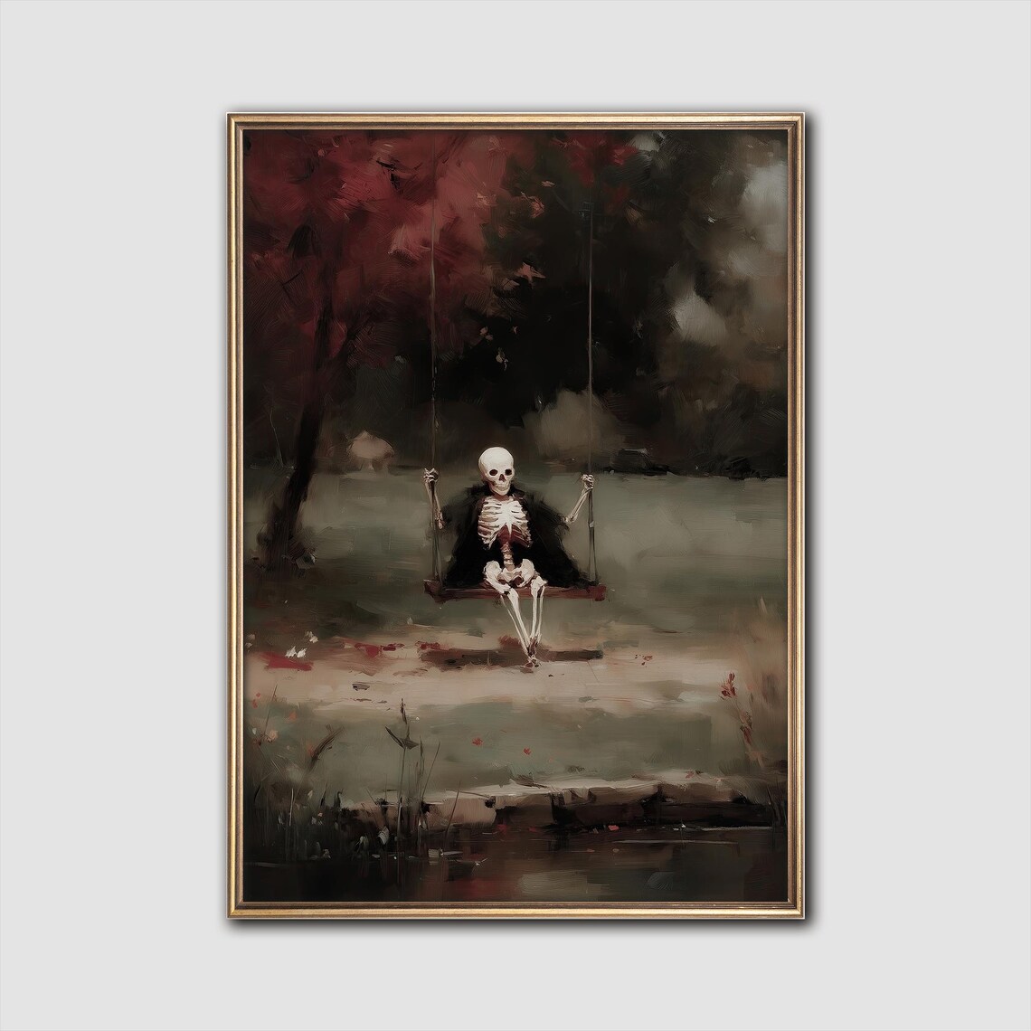 Skeleton Swing Autumn Gothic Wall Art Print