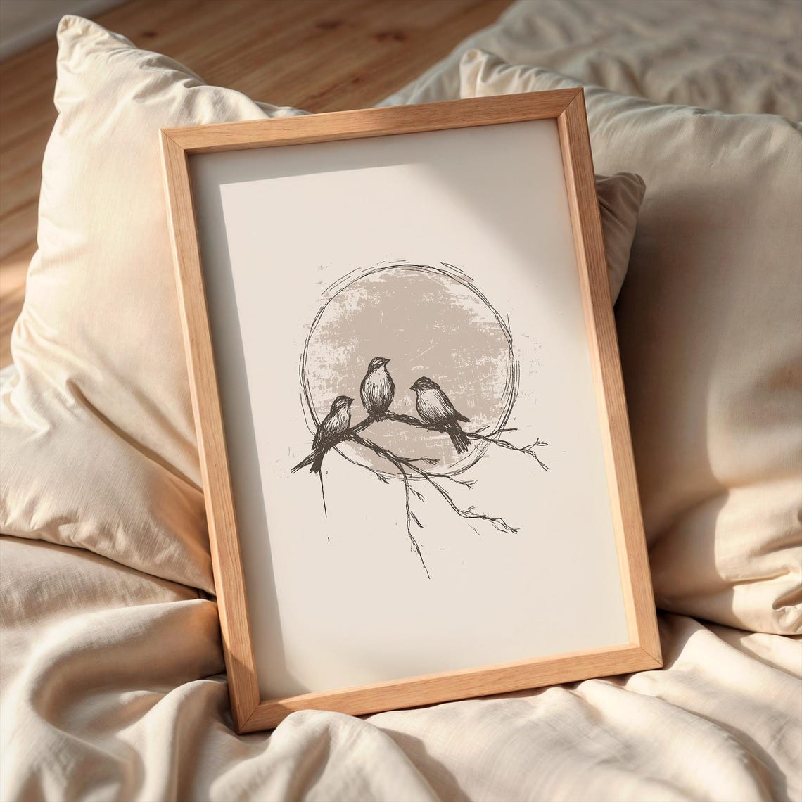 Three Sparrows Sketch Minimalist Bird Wall Art