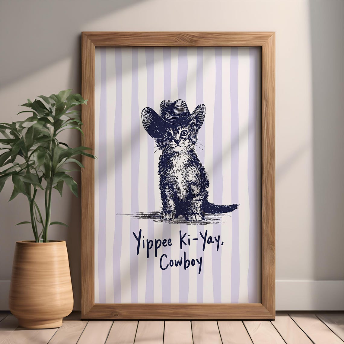 Yippee Ki-Yay Cowboy Kitten in Hat Funny Cat Quote Art Poster