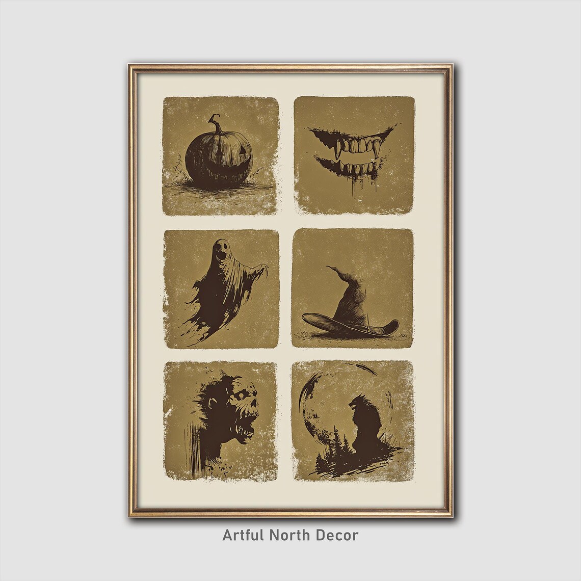 Retro Halloween Print Spooky Vintage 6image Grid