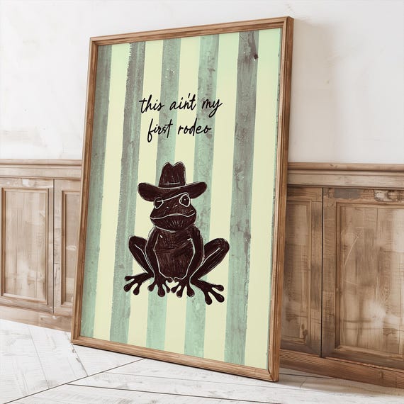 Rodeo Frog Black Crayon Art Animal Cowboy Wall