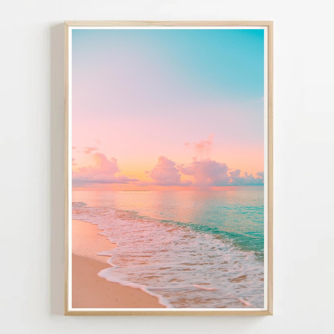 Calming Ocean Print, Pastel Beach Sunset Art Print