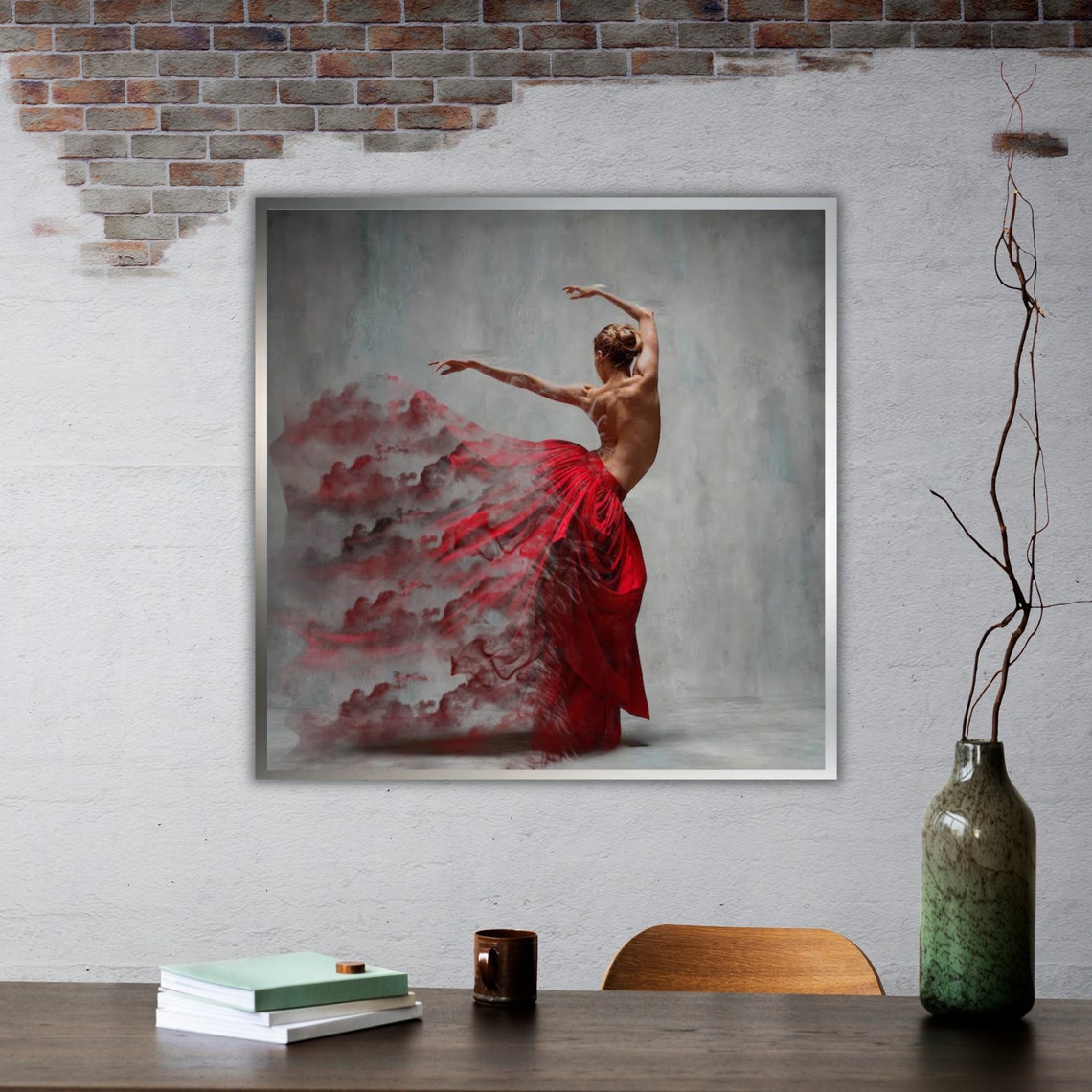 Elegant Red Dress Dance Ready To Hang Wall Art Ballet Studio Decor Ballerina Theme Dancer Gift - Image 2