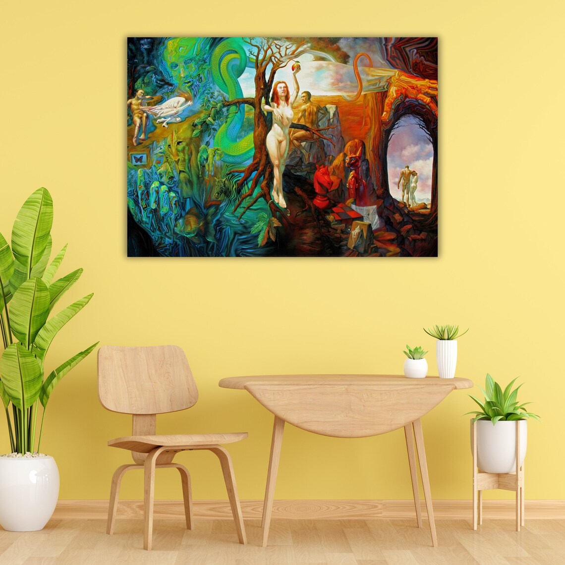 Surreal Garden Of Eden Dreamscape With Naked Woman And Serpent Wall Art - Image 3