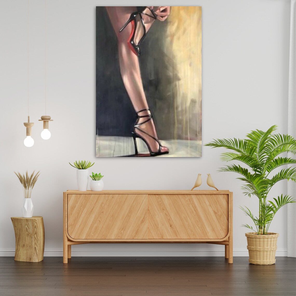 Woman Legs In Strappy Black High Heels With Red Sole Fashion Art Poster - Image 3