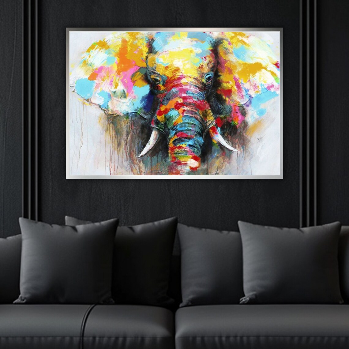 Colorful Abstract Elephant Face Oil Painting Modern Wildlife Wall Art - Image 5