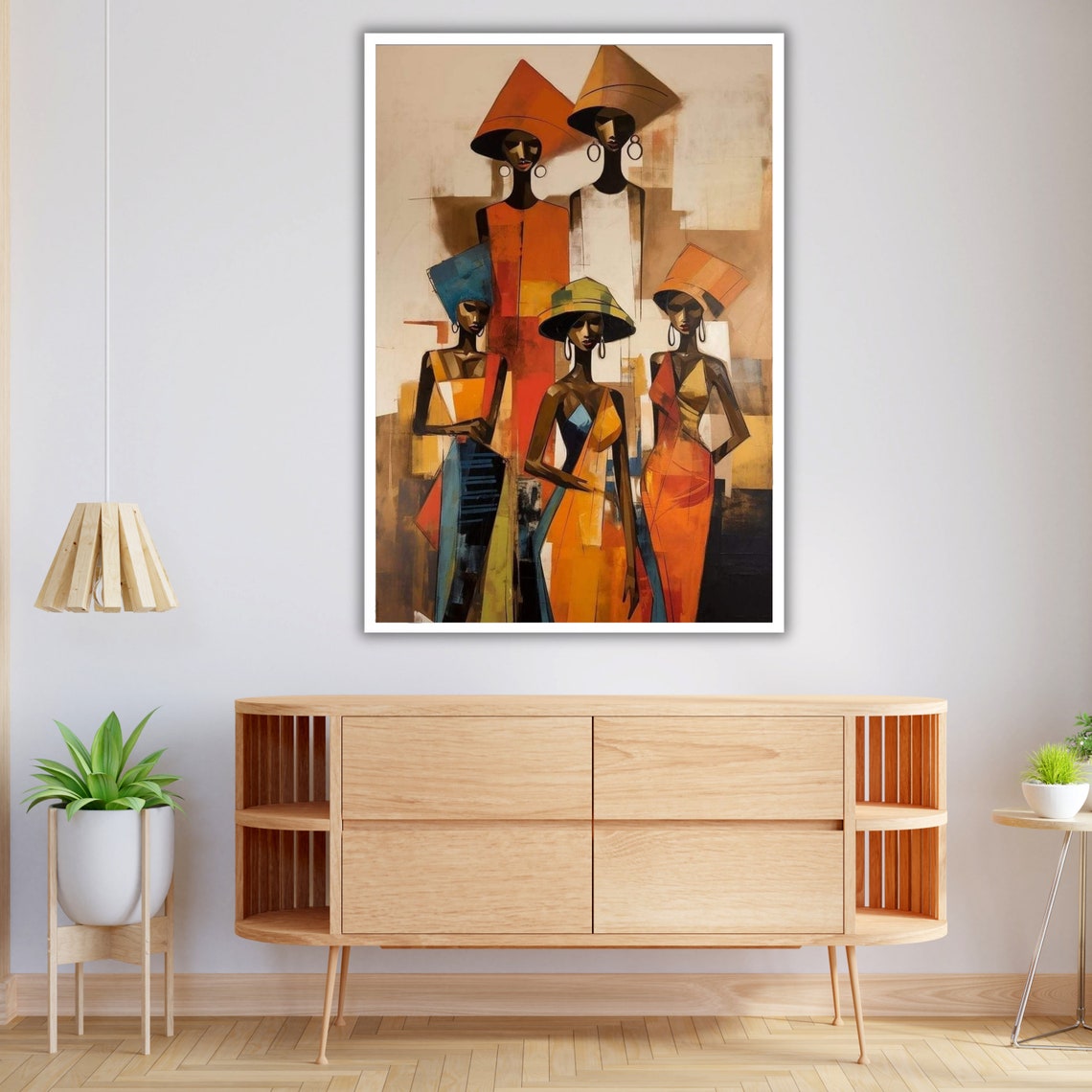 Five African Women Tall Headwraps Cubist Warm Colors Art Poster - Image 4