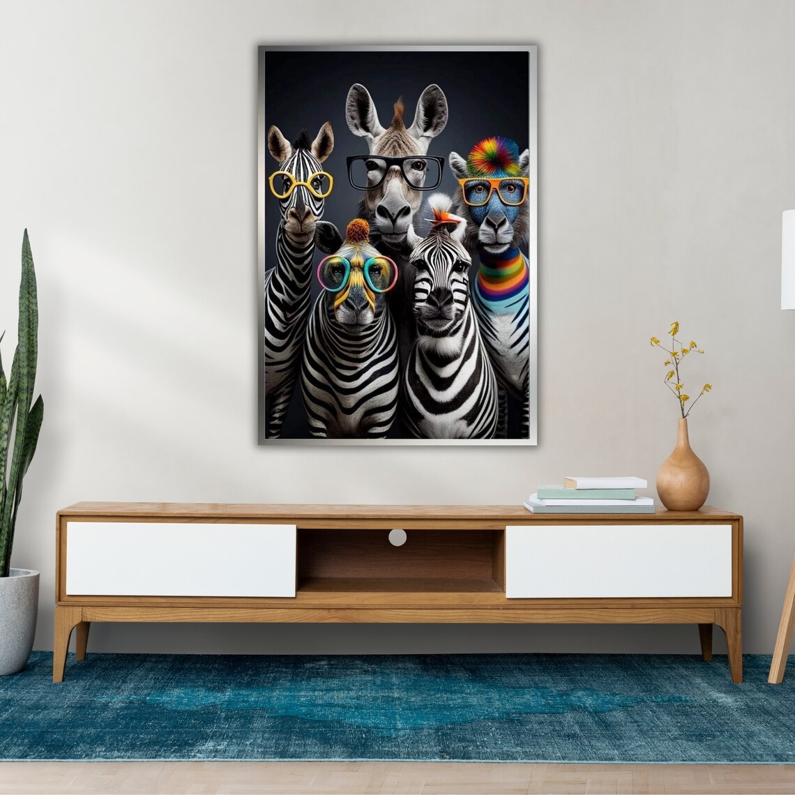 Funny Zebra Family Wearing Colorful Glasses Whimsical Animal Art Poster - Image 2