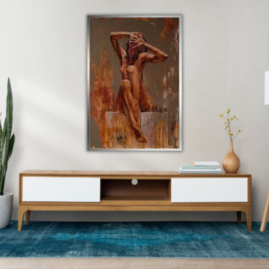 Terracotta Nude Woman Seated Figure Painting Warm Earth Tones Art Poster - Image 3