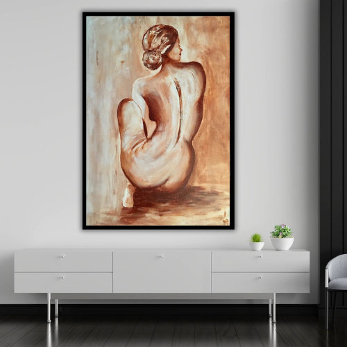 Sepia Nude Woman From Behind Soft Impressionist Figurative Art Print - Image 4