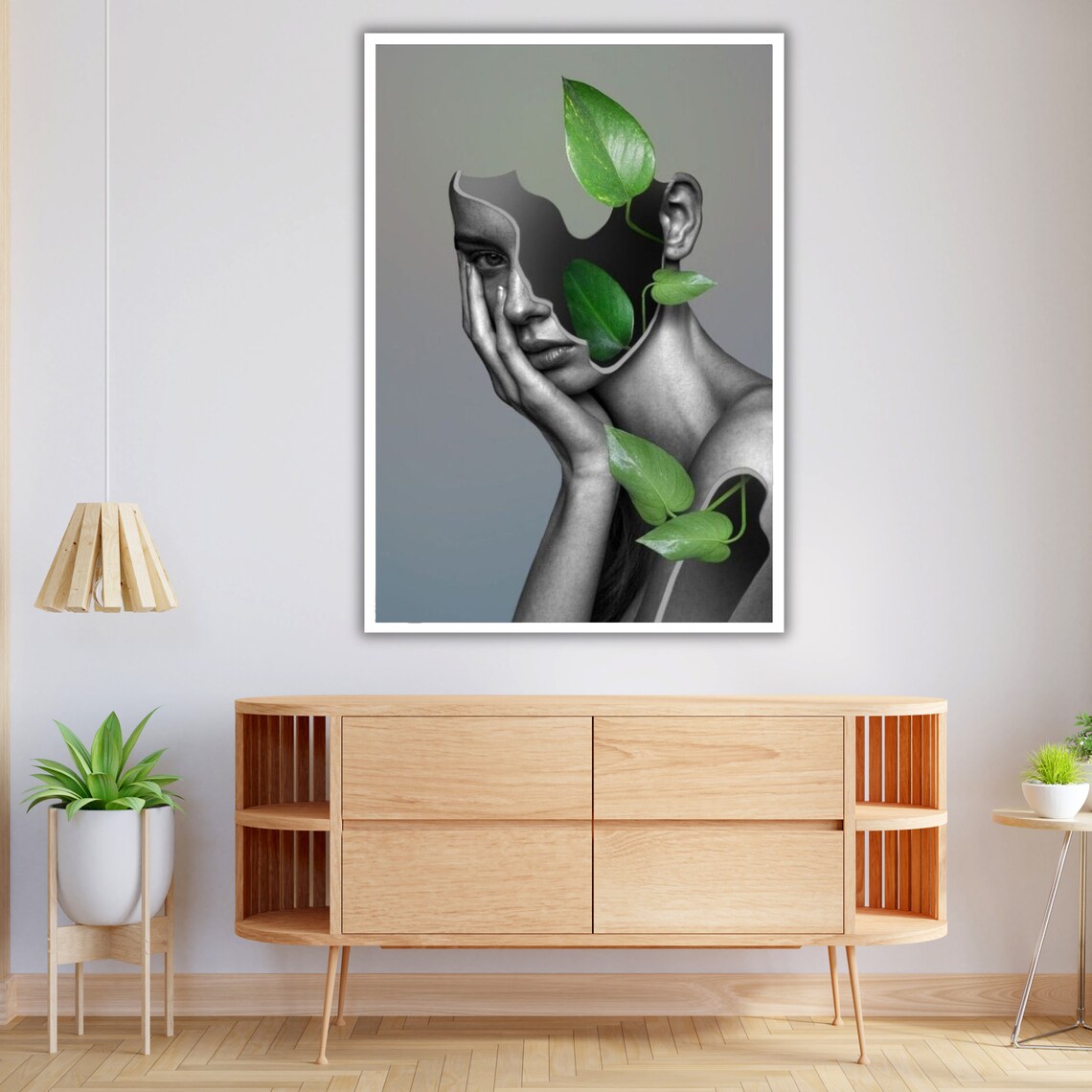 Surreal Woman Portrait Green Leaves Abstract Double Exposure Art Print - Image 3