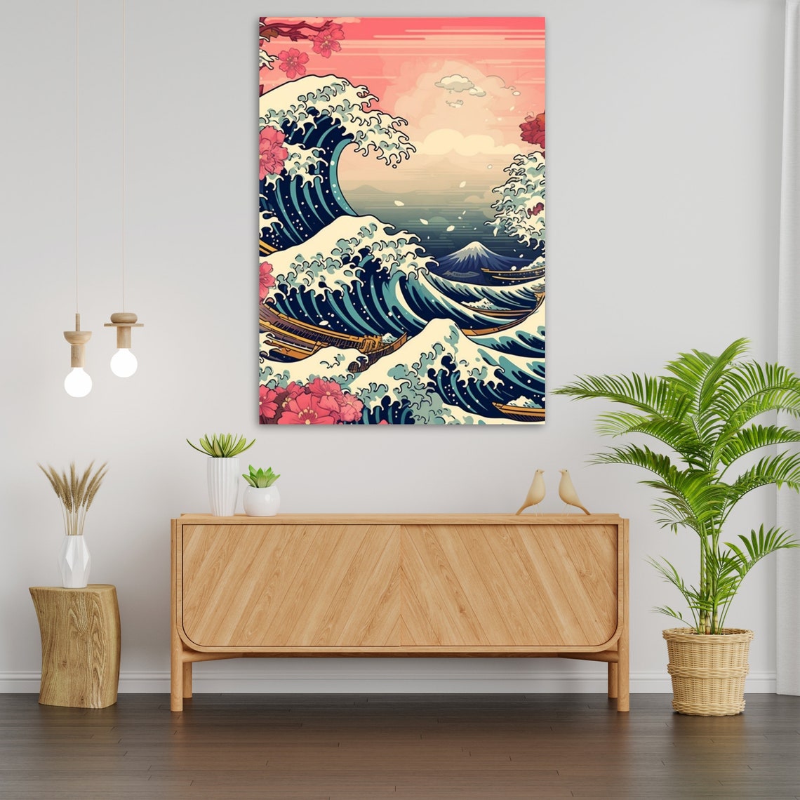 Great Wave Off Kanagawa Ukiyo E Mount Fuji Cherry Blossom Art Print - Image 3
